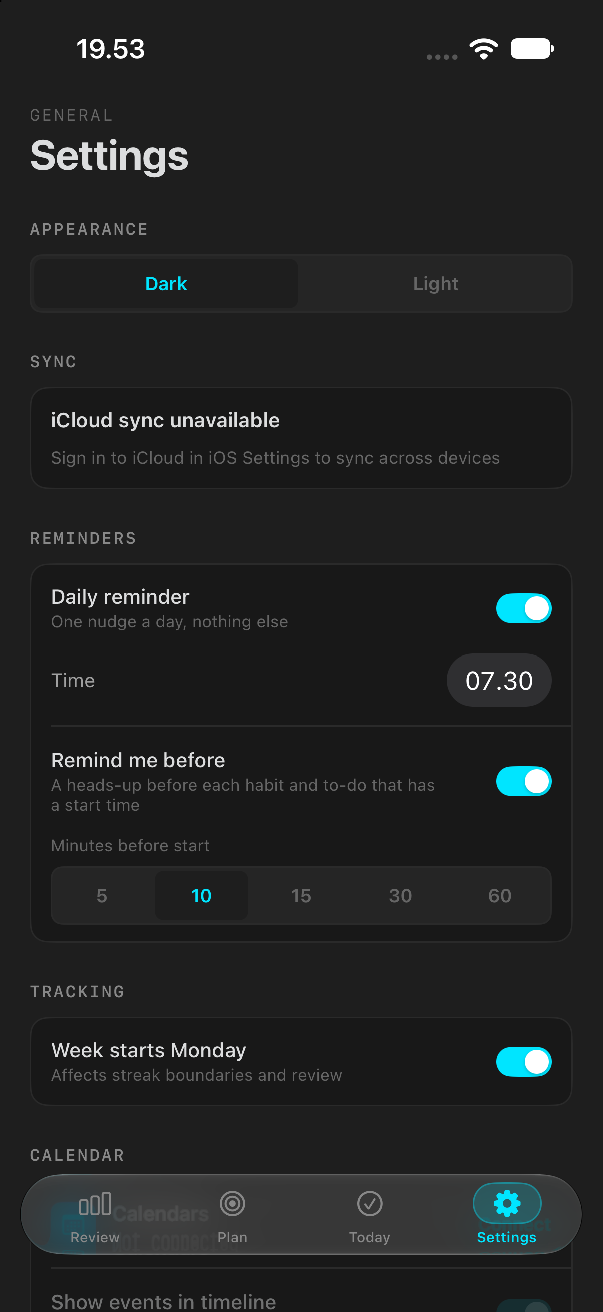 Satoe-Hub screenshot: Reminders & appearance