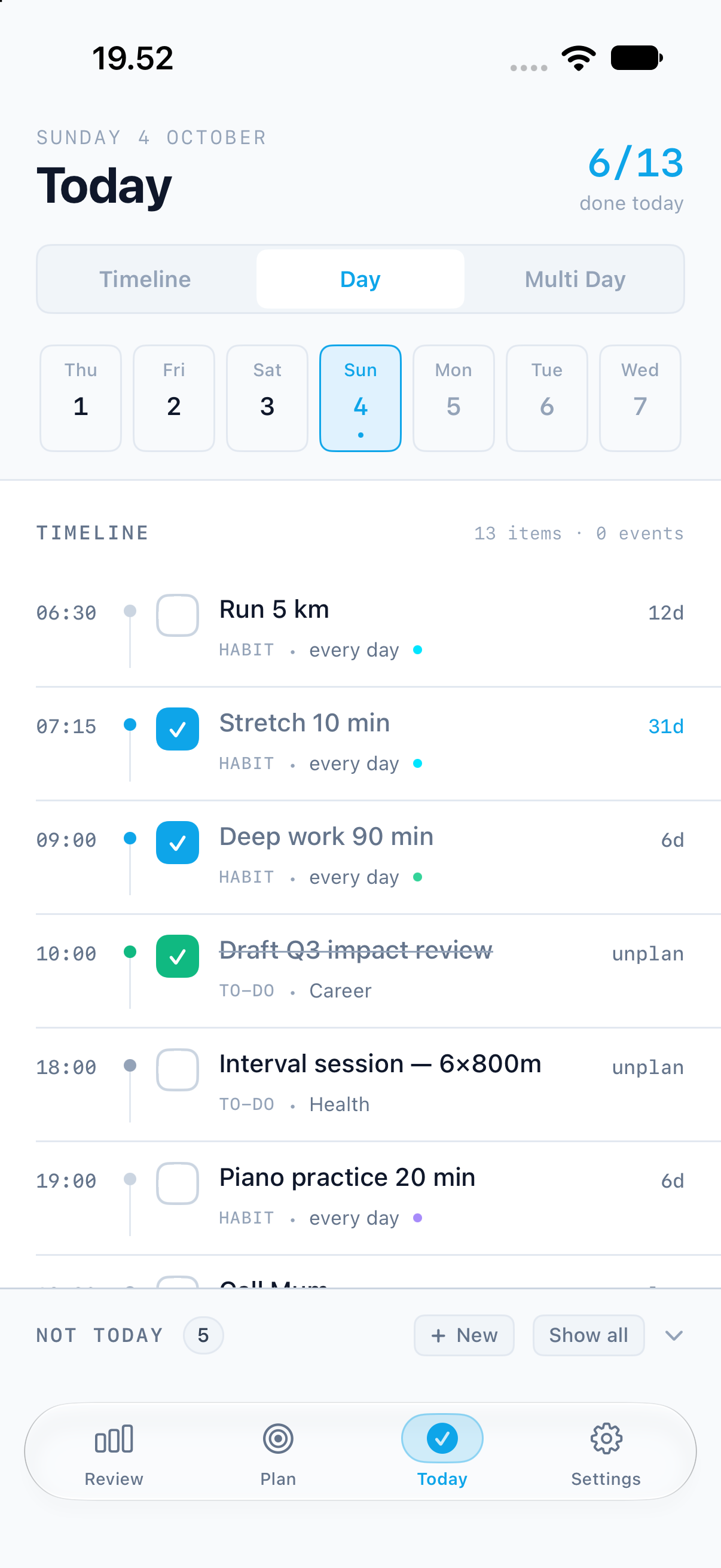 Satoe-Hub screenshot: Today at a glance